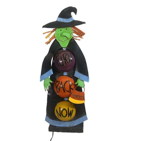 Halloween Stand Up Metal Witch With Alternating Lights Flashing TURN BACK NOW - Picture 5 of 5